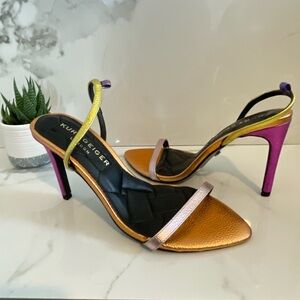 Kurt Geiger Gold and Purple Strappy Heels
